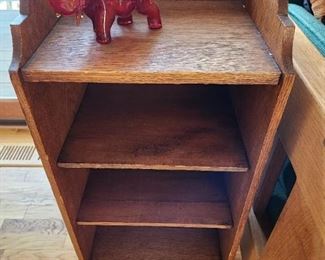 Antique Book Shelf/Cupboard - Vintage Glass Elephant for Cigarettes.