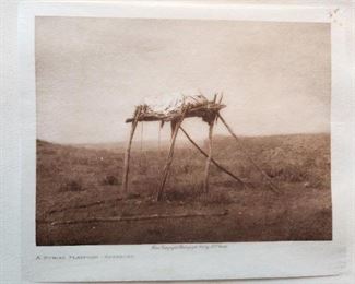Original Photogravure on Japanese Tissue Paper (Gampi) from Pre-1930 Copyright Book - 'Burial'.  Edward S. Curtis. 
