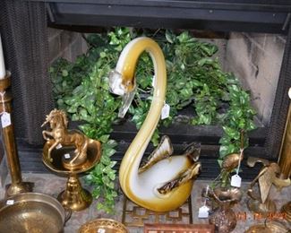 Murano  glass Swan - brass decor