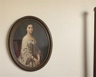 4 post king bed frame with mattress and box springs  included.  (frame cross boards need repair to hold box springs) Vintage art throughout the home as well as modern art.