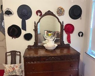 Revelle antique dresser with mirror/vintage hats