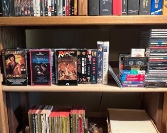 DVDs, books,  vhs tapes, cassette tapes