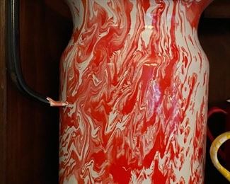 Red and White Swirl Graniteware Pitcher