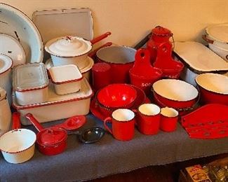 Vintage and Old Red and White Enamelware