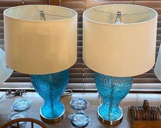 Vintage Blue Hobnail Lamps
