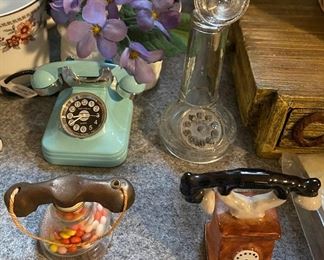 Glass Figural Telephone Candy Containers/Clock