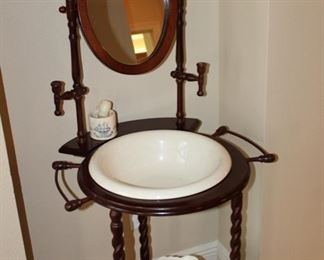 repro wash stand, with basin, pitcher and bowl