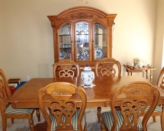 country French dining table and china cabinet