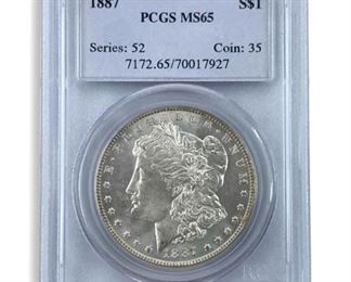 1887 MS65 Morgan Dollar, PCGS Mint State Hi Grade