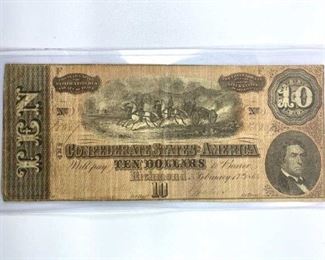1864 Confederate States of America $10 Blue Back