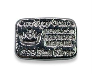 1oz Troy Silver Bar, Monarch Precious Metals .999