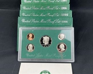 (5) 1994-1998 U.S. Proof Coin Sets Collection
