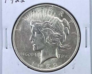 1922  Silver Peace Dollar AU