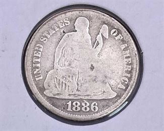 1886 Silver Seated Dime, Reverse Scratched