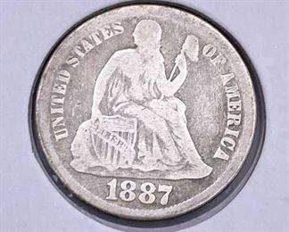 1887 Silver Seated Liberty Dime