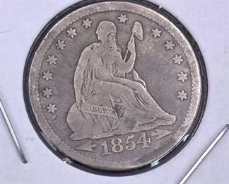 1854-O Silver Seated Quarter, Arrows Fine