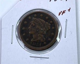 1851 Large Cent VF+ Quality Coin