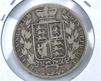1884 Great Britain .925 Silver Half Crown