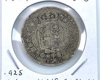 1889 Great Britain .925 Silver Half Crown