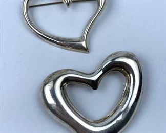 (2) 925 Silver Heart Brooches