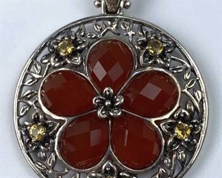 925 Silver Flower Pendant Carnelian & Citrine