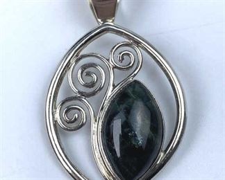 925 Silver Agate Pendant with Swirl Designs