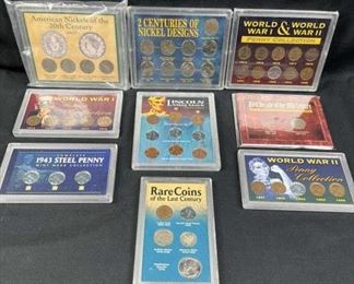 (9) Assorted US Coin Historical Sets w Silver Merc