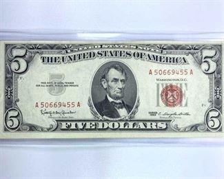 1963 U.S. $5 Red Seal, High Grade Choice XF