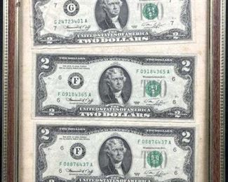 (3) 1976 U.S. $2 Bills, Framed