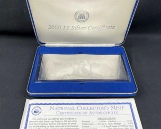2000 $1 Silver Certificate .999 Layered Large