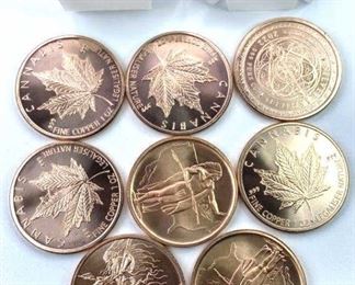 (8) 1oz Troy Copper Rounds, Nice Mix of Designs .999