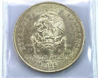 1952 BU Mexico Cinco Pesos Silver .720