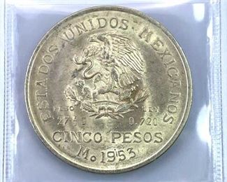 1953 BU Mexico Cinco Pesos Silver .720