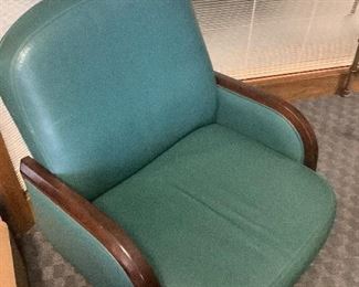 6 Green leather chairs