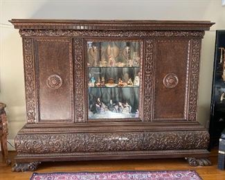 Renaissance Antique Walnut & Burl Library Bookcase w/ Paw Feet