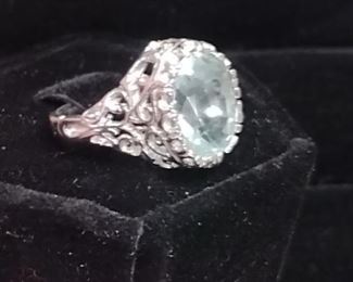 Platinum and green sapphire ring with appraisal  