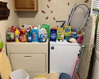 washer & dryer, cleaning supplies, trash cans, ironing
