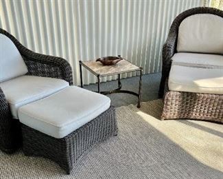 (2) Ethan Allen Willow Bay Lounge Chairs with Matching Ottomans and cushions 