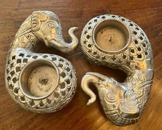 Vintage candle holders, elephant motif, India