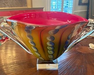 Vintage Murano blown glass vessel with handles 
