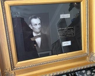 President Lincoln memorabilia, framed strands of hair with COA