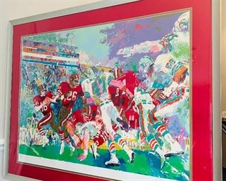 Leroy Neiman signed and numbered limited edition lithograph, 370/600, Super Bowl XIX, Miami Dolphins vs San Francisco 49ers, with frame, 47x38