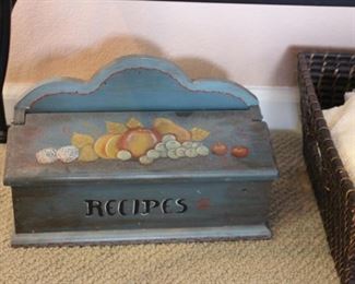 Vintage wooden recipe box filled with old recipes