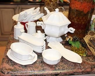Pfaltzgraff white dishes, soup tureen, corn dishes, gravy boat, etc