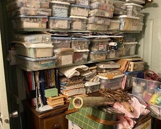 Bins full of miniature items for doll houses 