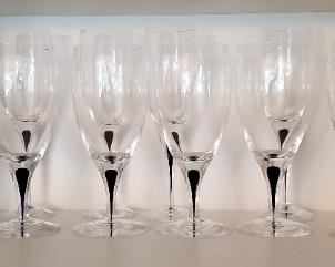 Set of wine glasses with cobalt tear drop stems