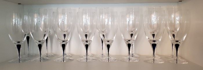 Set of wine glasses with cobalt tear drop stems