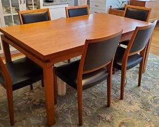 Svegands Markaryd. Set of 8 chairs.  Two arms included but not shown.  Trestle Extension table table attributed to Hans C Andersen