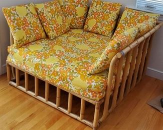 Large oversized bamboo chair with cushions