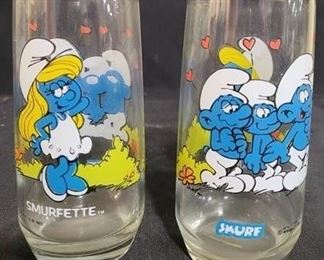 58 - 2 Vintage 6" Smurfette cartoon glasses
